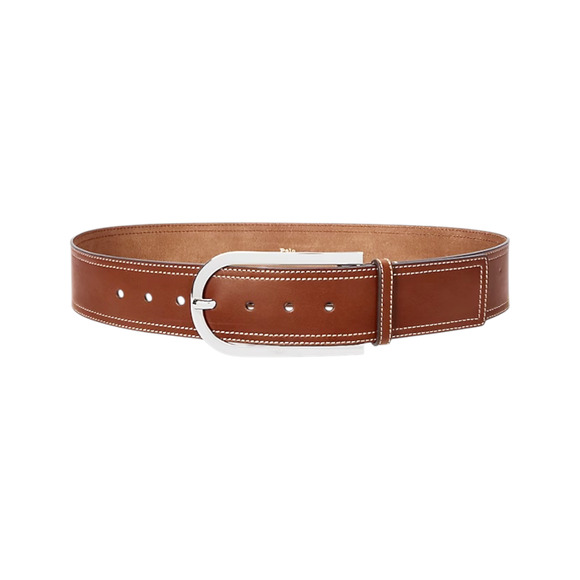POLO RALPH LAUREN Elongated-Buckle Leather Belt in Cuoio & Silver M - Picture 1 of 11